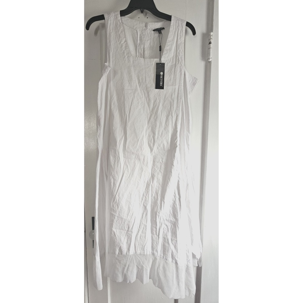 NWT For Cynthia sleeveless linen blend mesh hem lagenlook dress XL White stretch